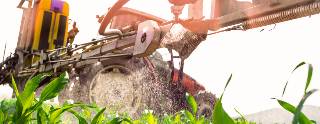 Tractor tratando el cultivo