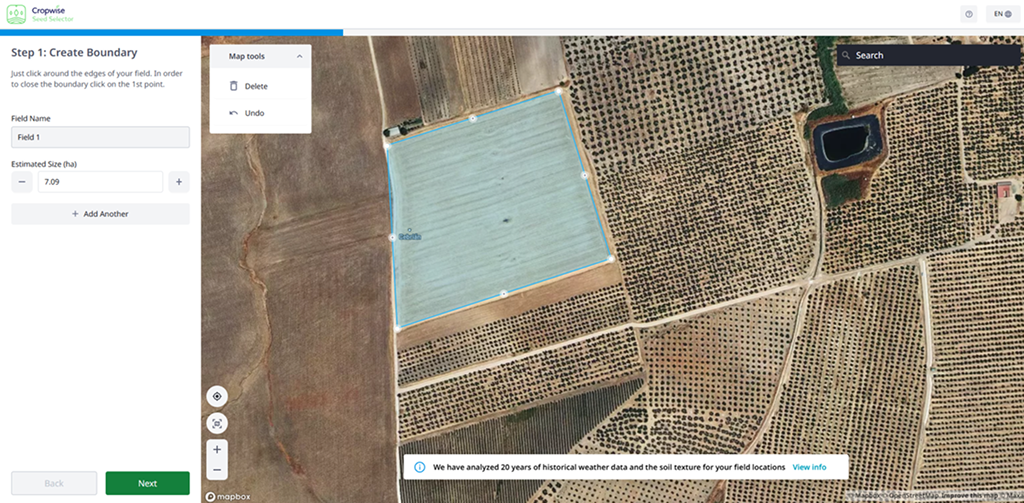 Syngenta | imagen | imagen de un mapa informativo que usa la herramienta de selección de semillas para dar la recomendación